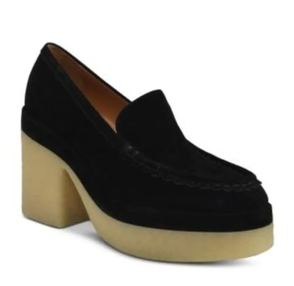 Marc Fisher Lina Platform Loafers 11 Black Suede NWOT Heels Pumps 90s Y2K